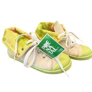 Kids Canvas Sneakers EU 28 US 10/10.5 Green Floral Lace Up Rubber Toe Spain Made